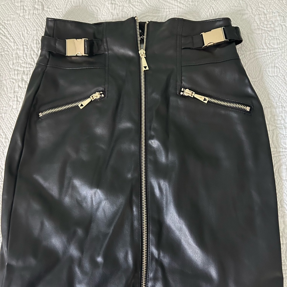 Guess Black Leather Skirt with Gold Details